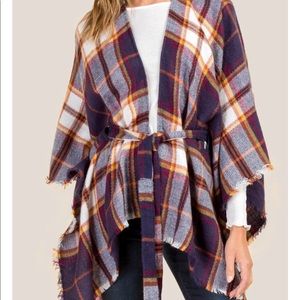 Knit plaid cape